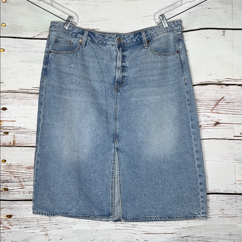 Old Navy Size 20 Light Blue Denim High Rise Midi Jean Skirt w/ Front Slit